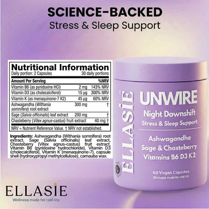 Ellasie Unwire PM supplement facts panel