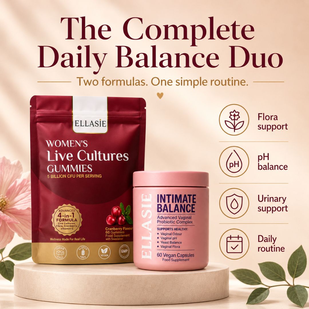 Intimate Balance capsules and cranberry probiotic gummies in a 30-day women’s bundle