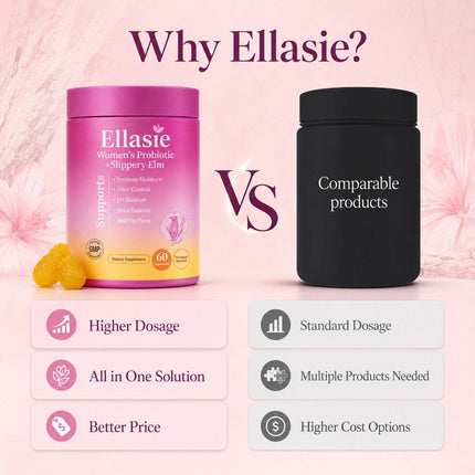 Comparison of Ellasie feminine moisture gummies, feminine balance gummies and vaginal probiotic capsules