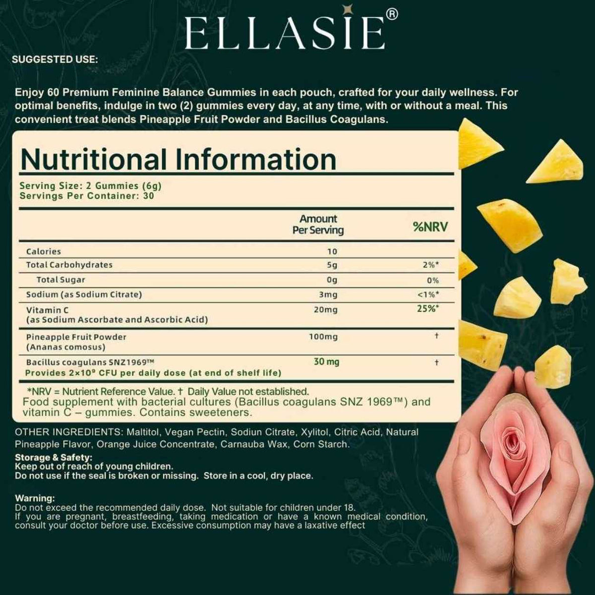 Ellasie pineapple gummies supplement facts panel