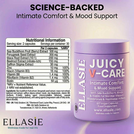 Ellasie Juicy V-Care supplement facts panel