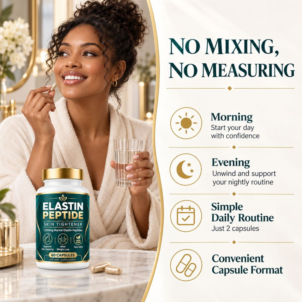 Marine Elastin Peptides for Skin – 1,000mg, 60 Capsules