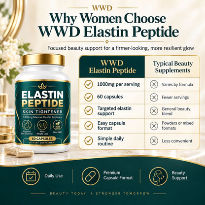 Marine Elastin Peptides for Skin – 1,000mg, 60 Capsules