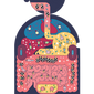 A stylized anatomical illustration of the human digestive system on a light beige background, with colorful organs and small cartoon microbes or figures.