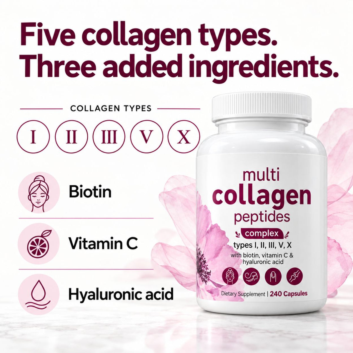 Multi Collagen Complex for Women – 240 Capsules with Biotin