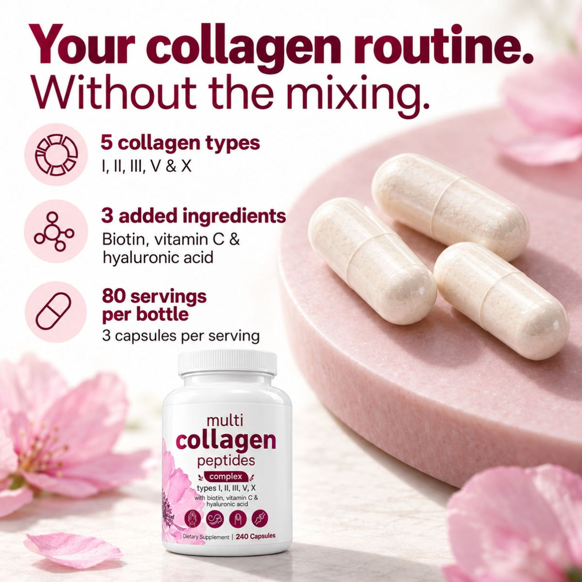 Multi Collagen Complex for Women – 240 Capsules with Biotin