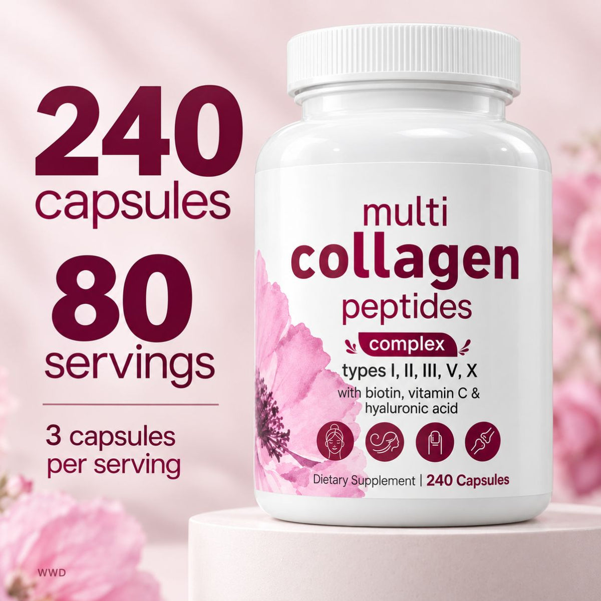 Multi Collagen Complex for Women – 240 Capsules with Biotin