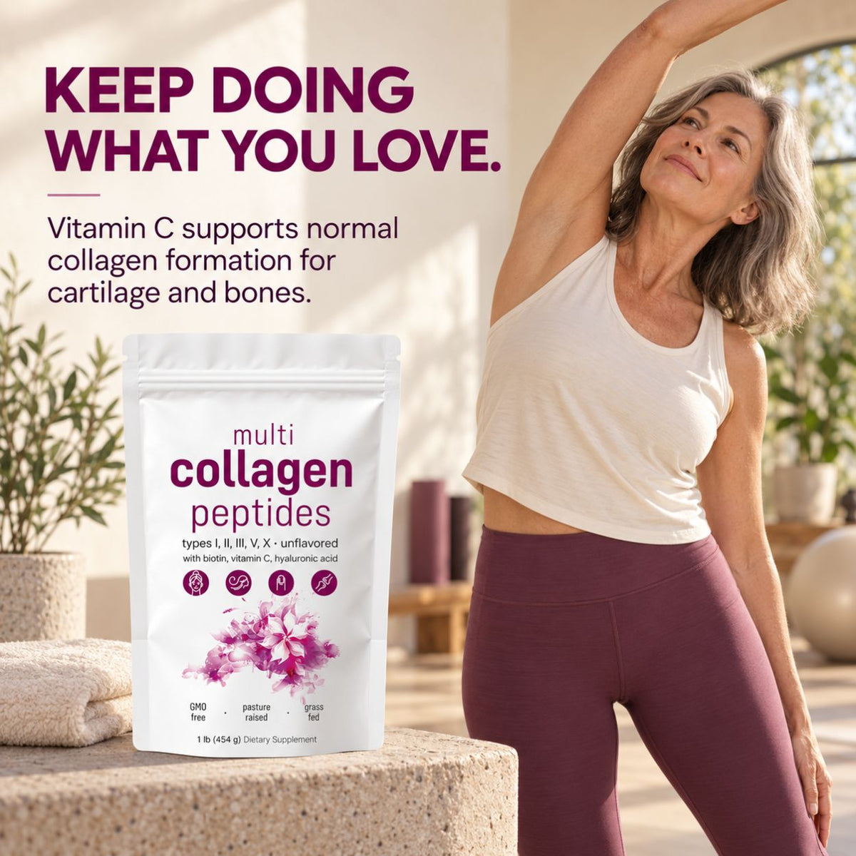 Multi Collagen Peptides Powder for Women – Types I, II, III, V & X – 454g