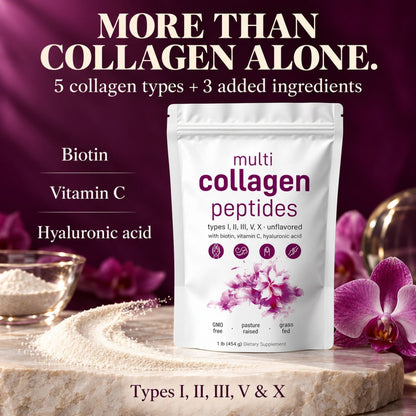 Multi Collagen Peptides Powder for Women – Types I, II, III, V & X – 454g
