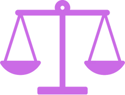 A purple line-art icon of a balance scale, shown on a plain white background.