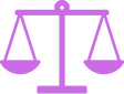 A purple line-art icon of a balance scale, shown on a plain white background.
