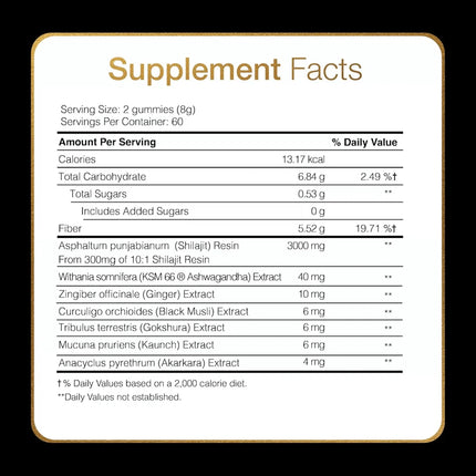 Supplement facts label with detailed nutritional information on a white background