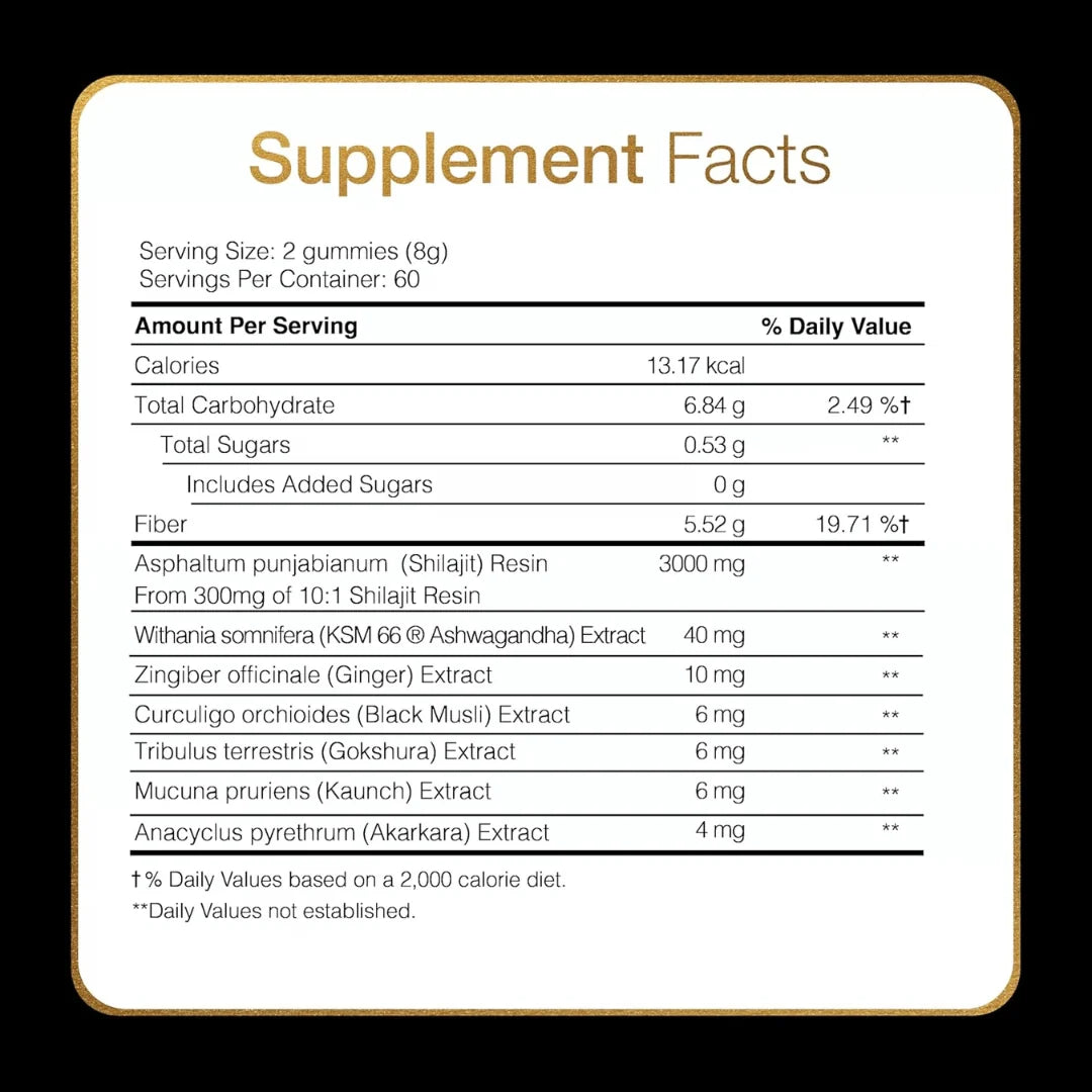 Supplement facts label with detailed nutritional information on a white background