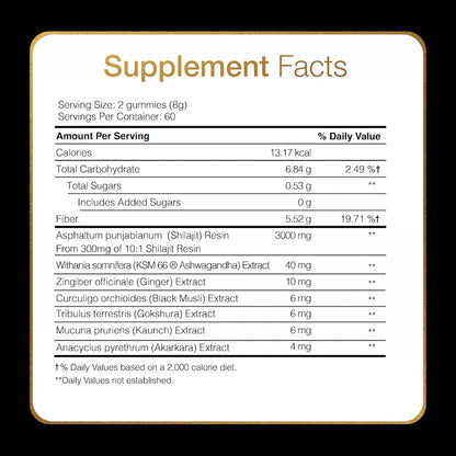 Supplement facts label with detailed nutritional information on a white background