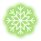 A white snowflake icon centered on a bright green circular background with a soft glow effect.