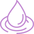 A purple line-art icon of a droplet with ripples, representing a liquid or cleansing product, on a solid white background.