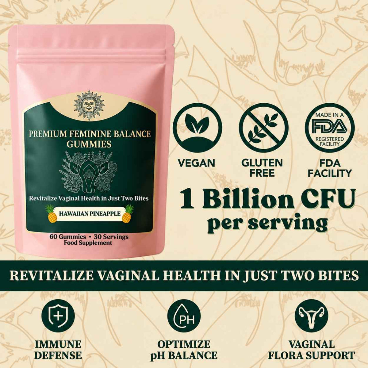 Feminine Balance Pineapple Probiotic Gummies