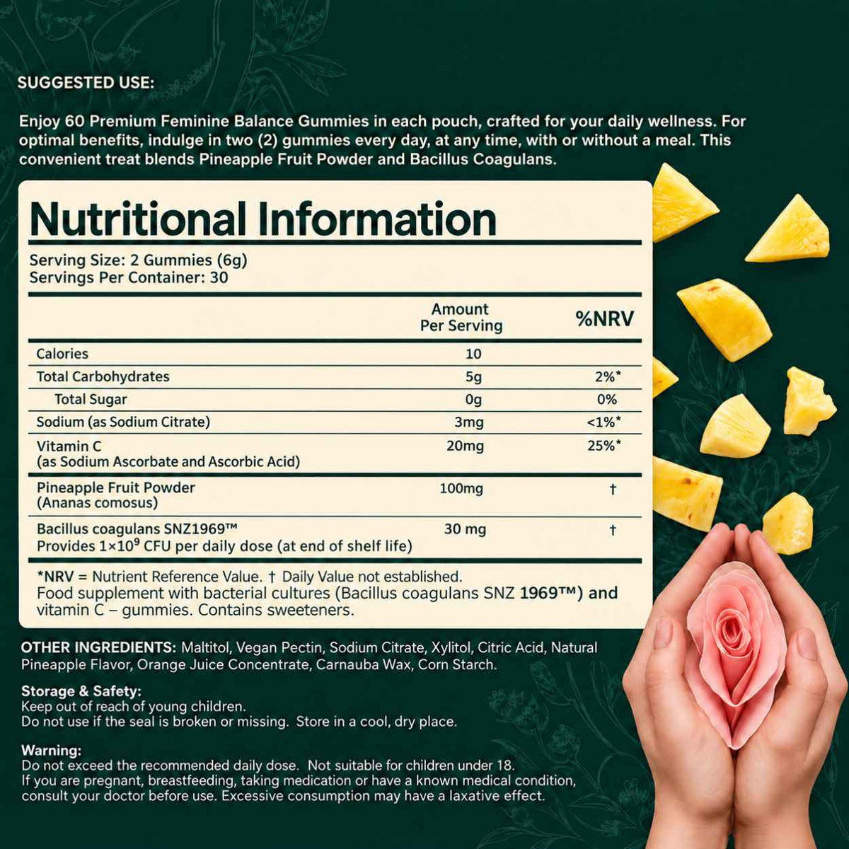 Feminine Balance Pineapple Probiotic Gummies